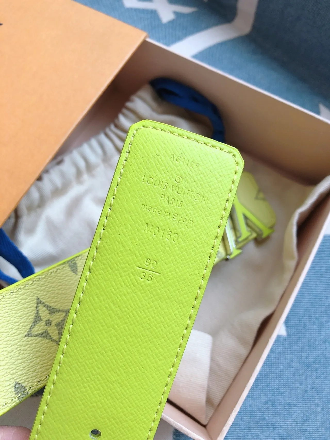 Louis Vuitton LV Initiales Lime Yellow Monogram Leather Belt 4