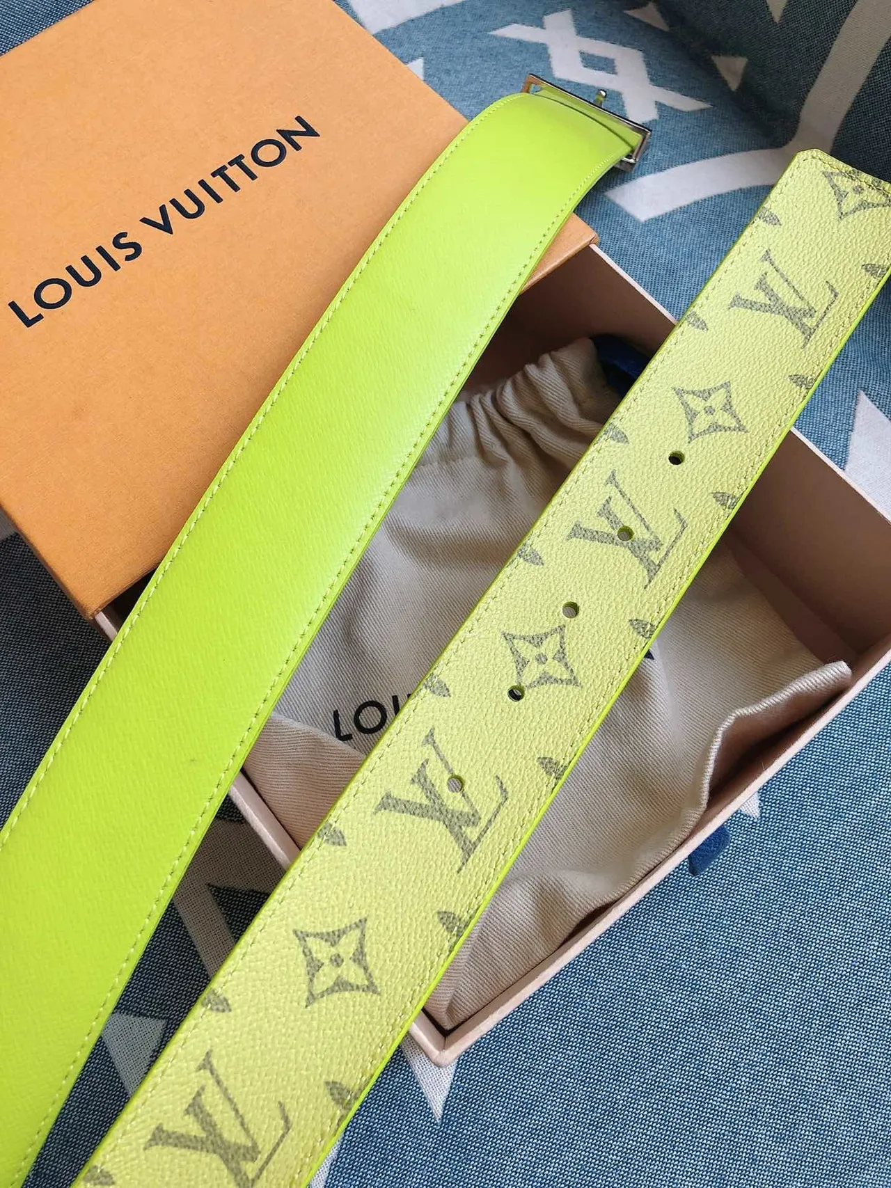 Louis Vuitton LV Initiales Lime Yellow Monogram Leather Belt 5