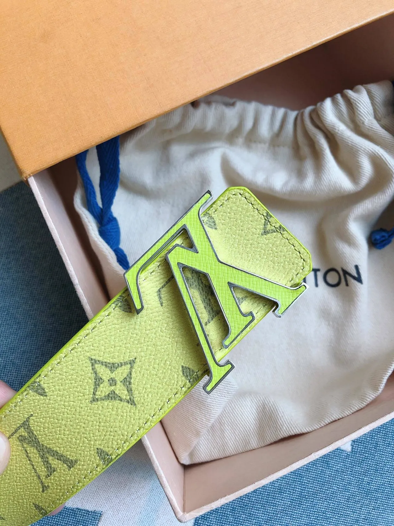 Louis Vuitton LV Initiales Lime Yellow Monogram Leather Belt 7