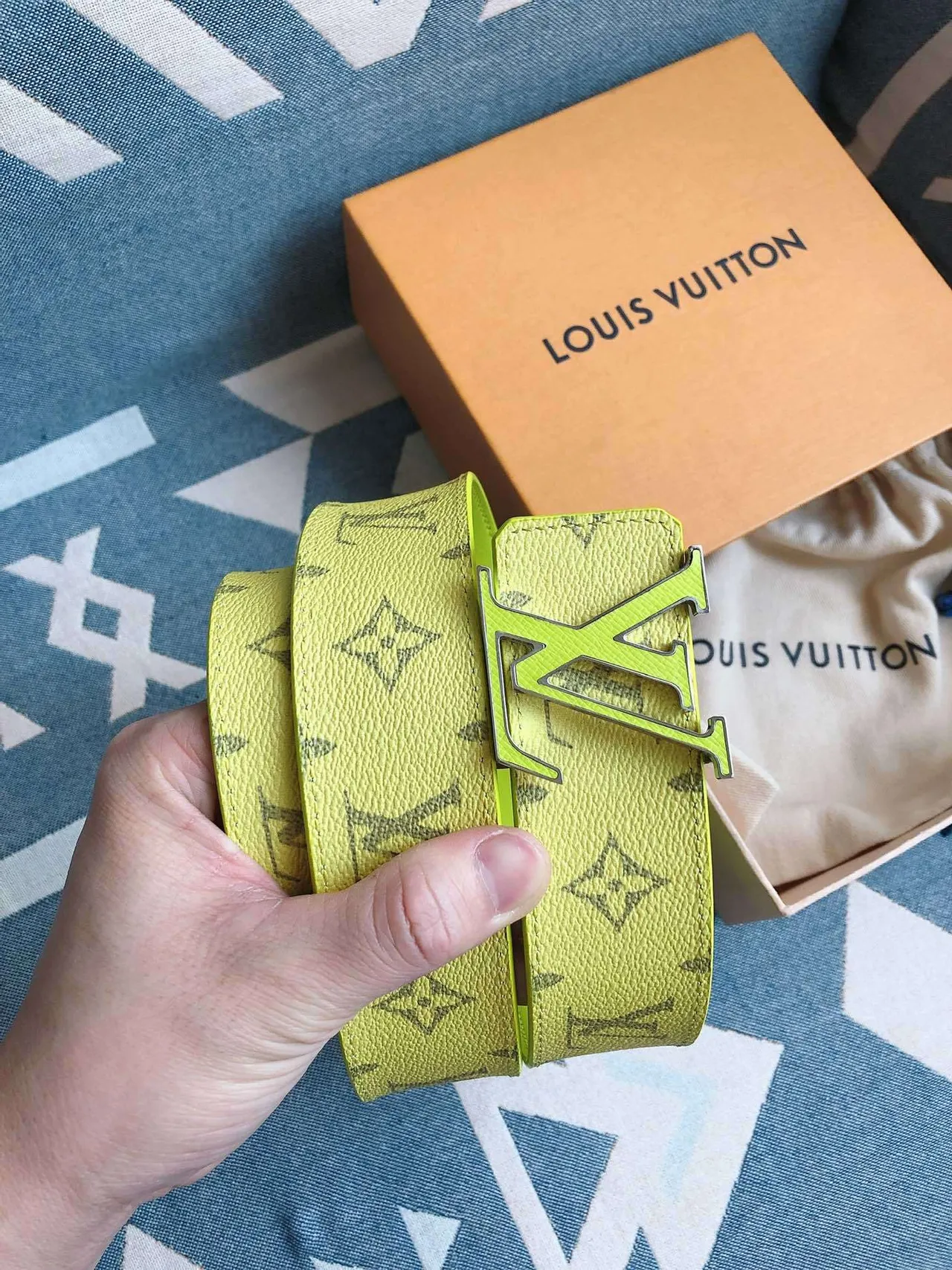 Louis Vuitton LV Initiales Lime Yellow Monogram Leather Belt 9