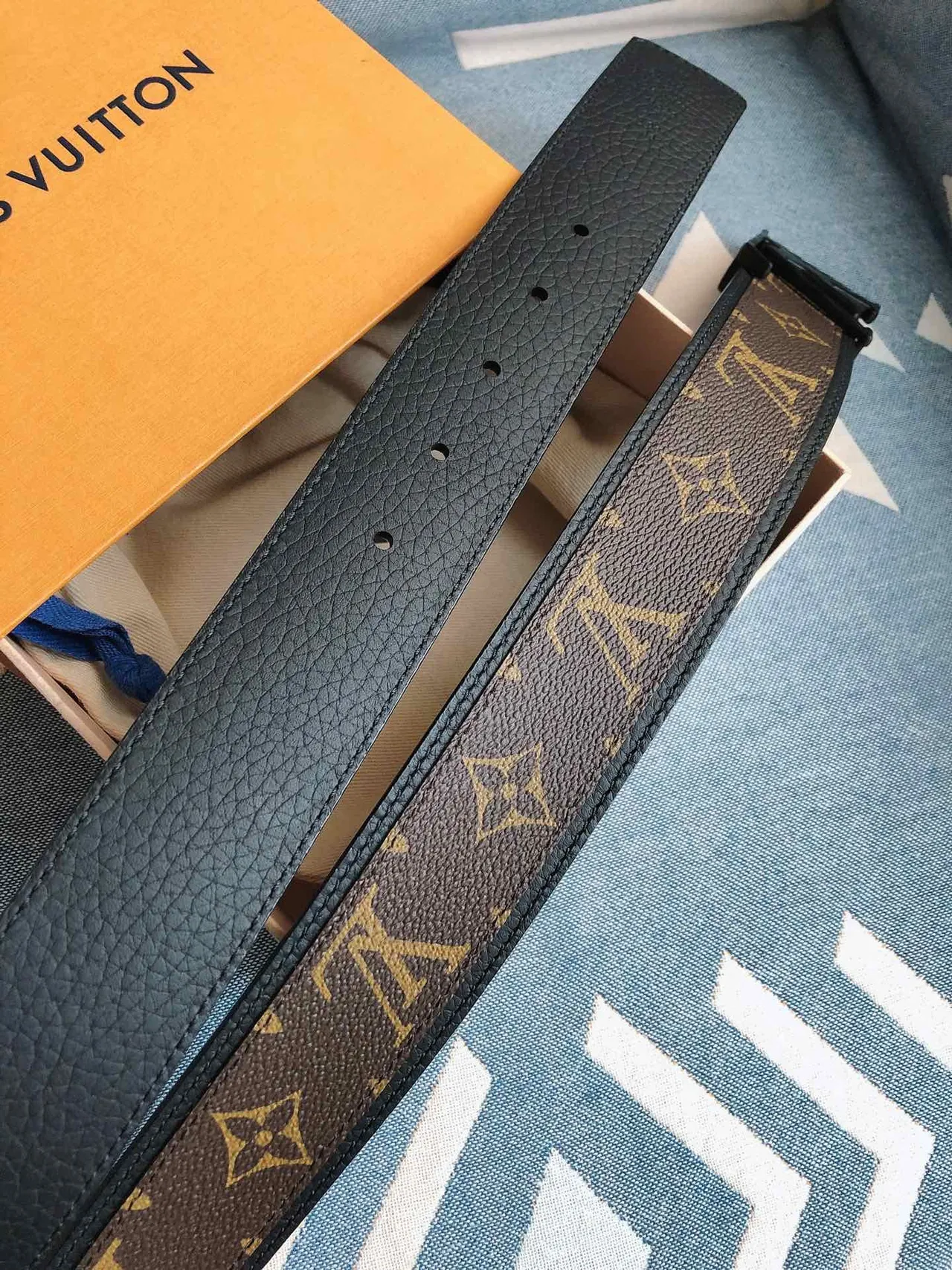 Louis Vuitton LV Initiales Monogram Brown and Black Leather Belt 4