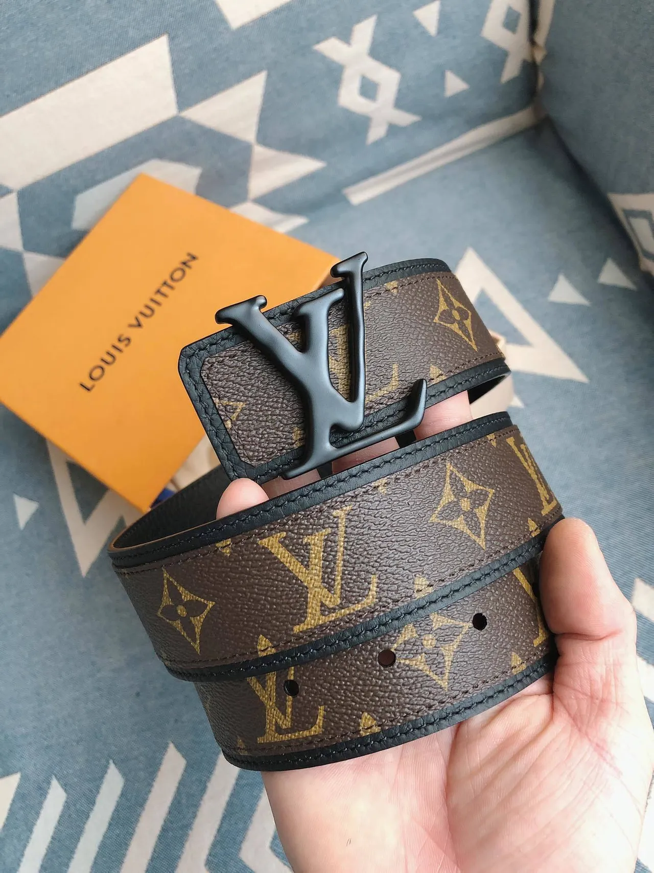 Louis Vuitton LV Initiales Monogram Brown and Black Leather Belt 9