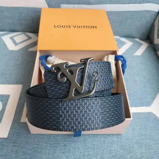 Louis Vuitton LV Initiales Textured Blue-Gray Leather Belt