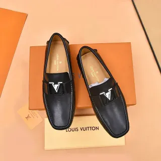 Louis Vuitton LV 乐福鞋 黑色皮革 方头 乐福鞋