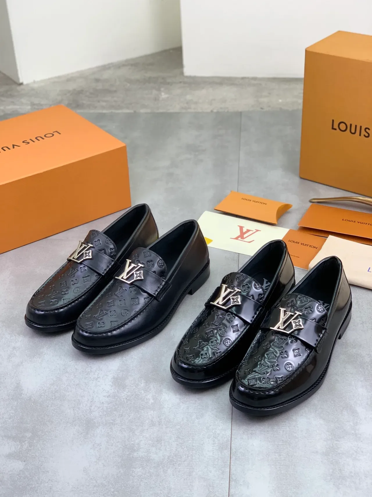 Louis Vuitton LV Loafer Black Monogram-Embossed Leather Loafers 2