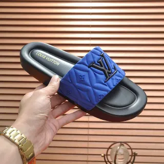 Louis Vuitton LV Slide नीला काला क्विल्टेड पट्टी ऊंचा मोनोग्राम लोगों स्लिपर्स