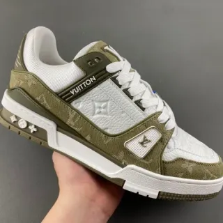 Louis Vuitton LV Trainer Army Green White Layered Monogram Canvas And Leather Lifestyle Sneakers