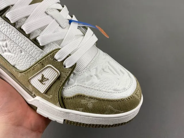 Louis Vuitton LV Trainer Army Green White Layered Monogram Canvas And Leather Lifestyle Sneakers 2