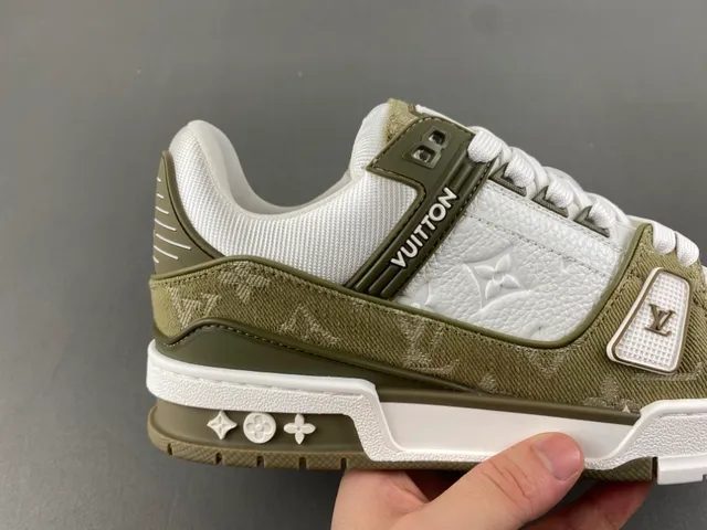 Louis Vuitton LV Trainer Army Green White Layered Monogram Canvas And Leather Lifestyle Sneakers 3