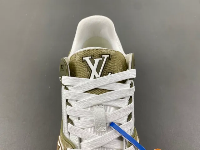 Louis Vuitton LV Trainer Army Green White Layered Monogram Canvas And Leather Lifestyle Sneakers 6