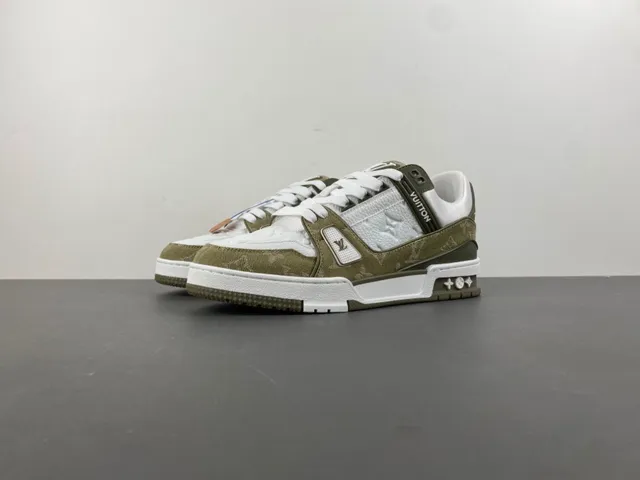 Louis Vuitton LV Trainer Army Green White Layered Monogram Canvas And Leather Lifestyle Sneakers 10