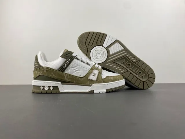 Louis Vuitton LV Trainer Army Green White Layered Monogram Canvas And Leather Lifestyle Sneakers 12