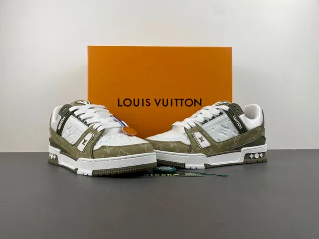 Louis Vuitton LV Trainer Army Green White Layered Monogram Canvas And Leather Lifestyle Sneakers 13