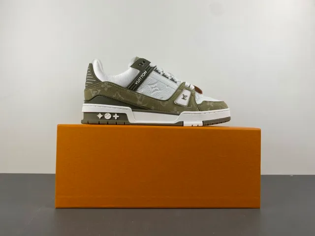 Louis Vuitton LV Trainer Army Green White Layered Monogram Canvas And Leather Lifestyle Sneakers 15