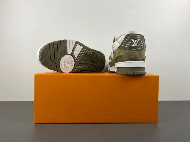 Louis Vuitton LV Trainer Army Green White Layered Monogram Canvas And Leather Lifestyle Sneakers 16