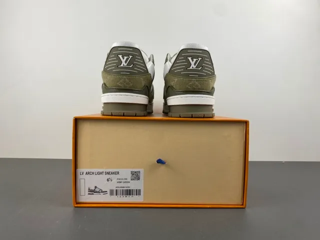Louis Vuitton LV Trainer Army Green White Layered Monogram Canvas And Leather Lifestyle Sneakers 17