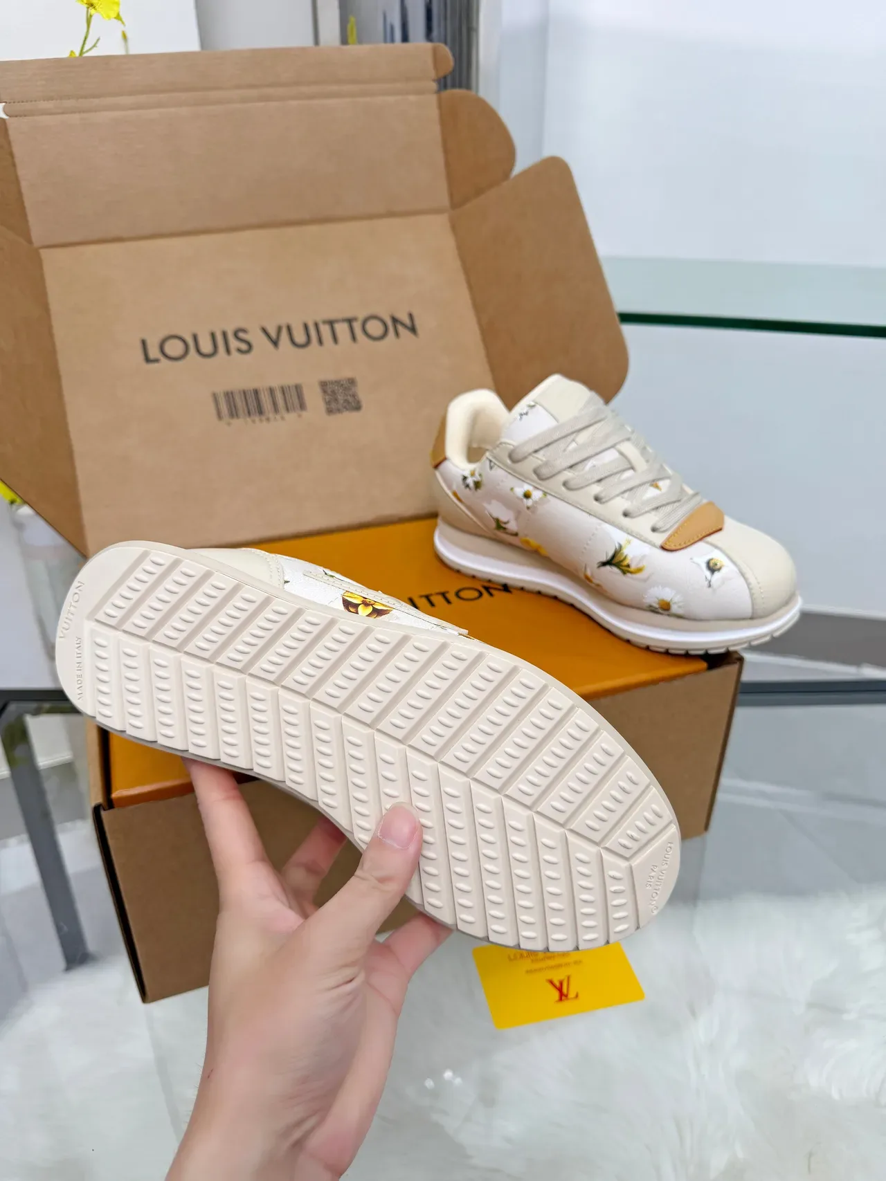 Louis Vuitton LV Trainer Chaussures Lifestyle Beige Imprimé Floral Multicolore Cuir Embossé Monogram 4