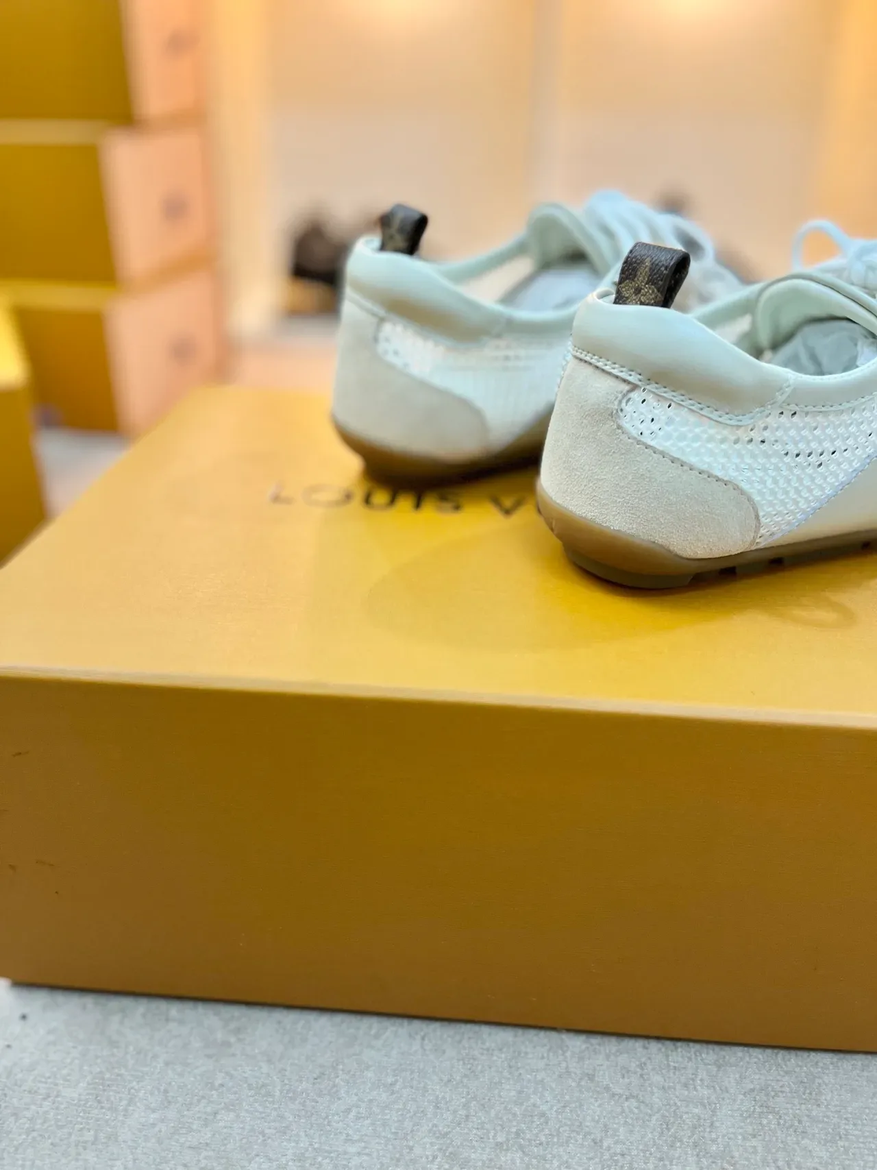 Louis Vuitton LV Trainer Beige White Mixed-Material Upper Perforated Mesh Panels Lifestyle Sneakers 2