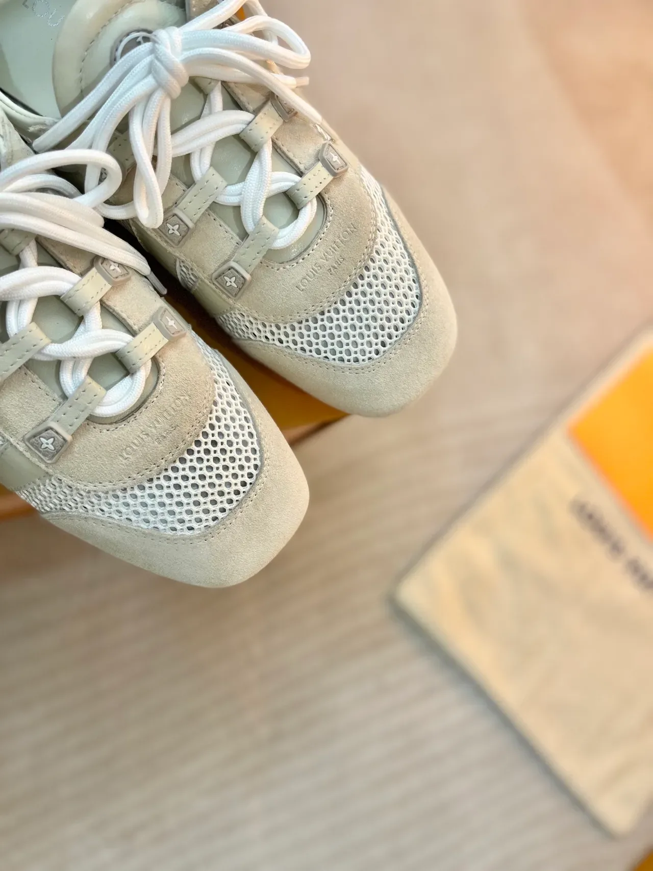 Louis Vuitton LV Trainer Beige White Mixed-Material Upper Perforated Mesh Panels Lifestyle Sneakers 3