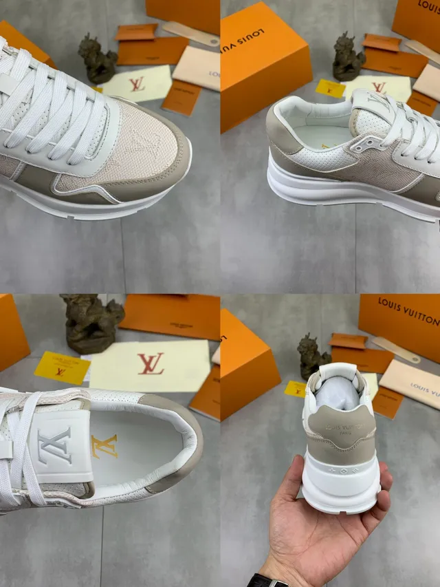 Louis Vuitton LV Trainer Beige White Monogrammed Textile Perforated Heel Lifestyle Sneakers 3