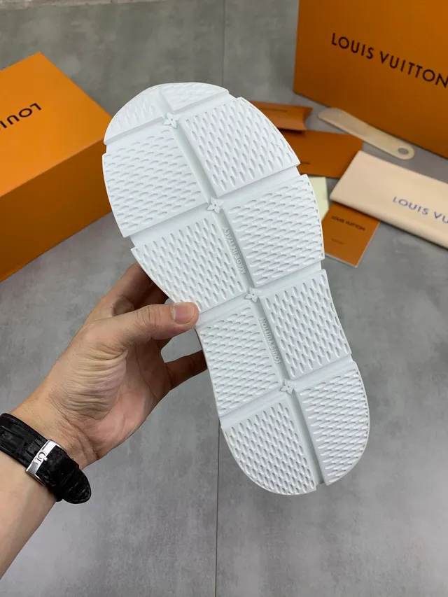 Louis Vuitton LV Trainer Beige White Monogrammed Textile Perforated Heel Lifestyle Sneakers 4