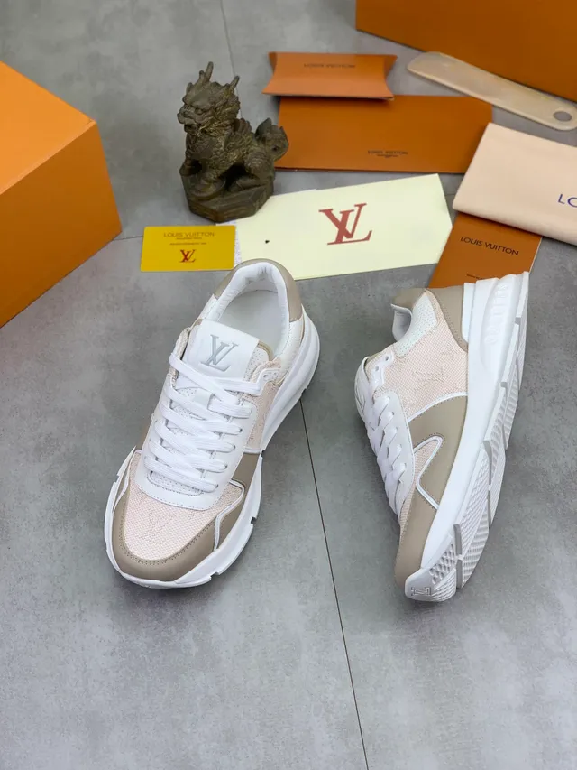 Louis Vuitton LV Trainer Beige White Monogrammed Textile Perforated Heel Lifestyle Sneakers 5