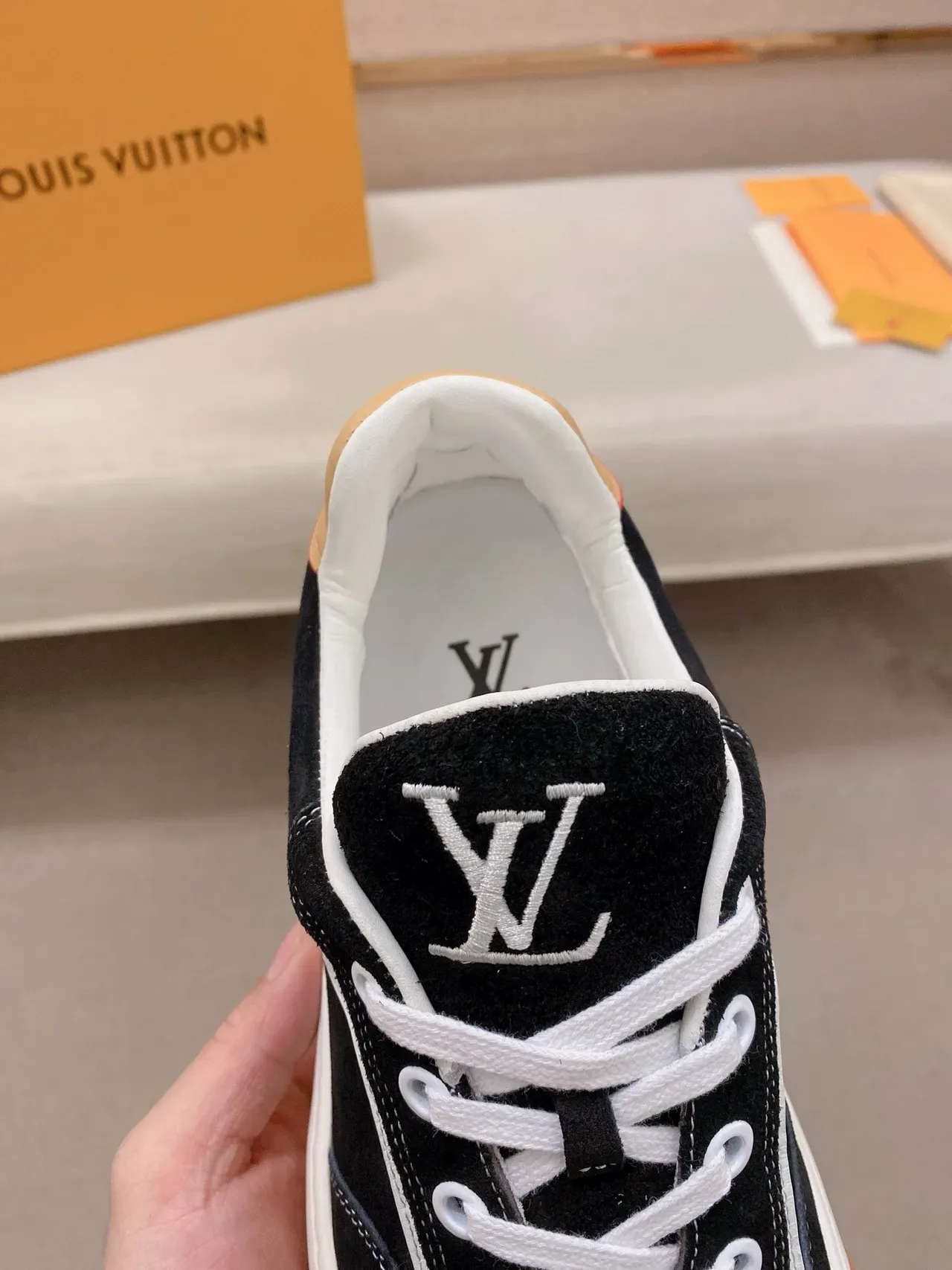 Louis Vuitton LV Trainer Black Beige Suede And Leather Panelled Contrast-Stripe Side Lifestyle Sneakers 6