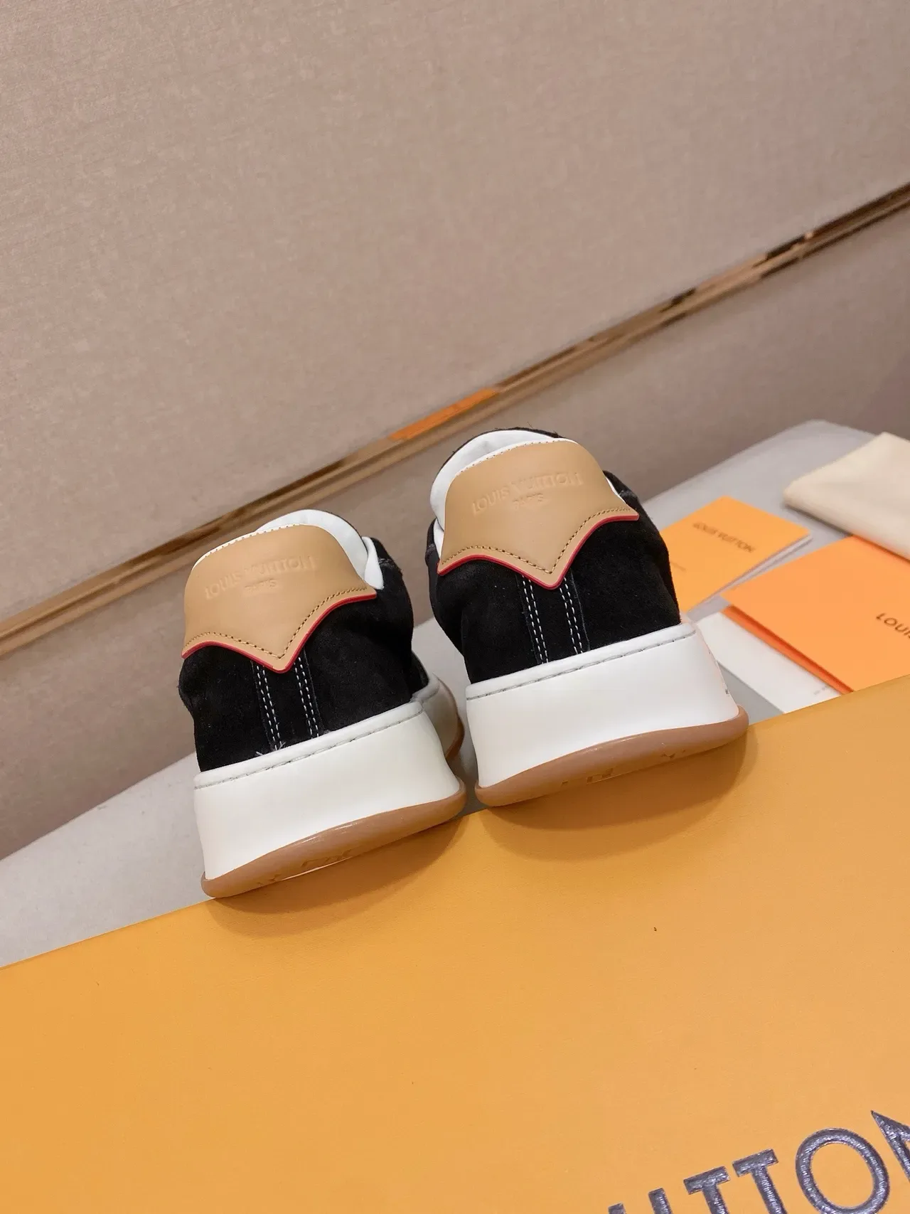 Louis Vuitton LV Trainer Black Beige Suede And Leather Panelled Contrast-Stripe Side Lifestyle Sneakers 9