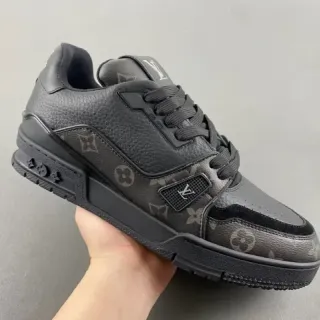 Louis Vuitton LV Trainer Black Gray Monogram Canvas Pebbled Leather Lifestyle Sneakers