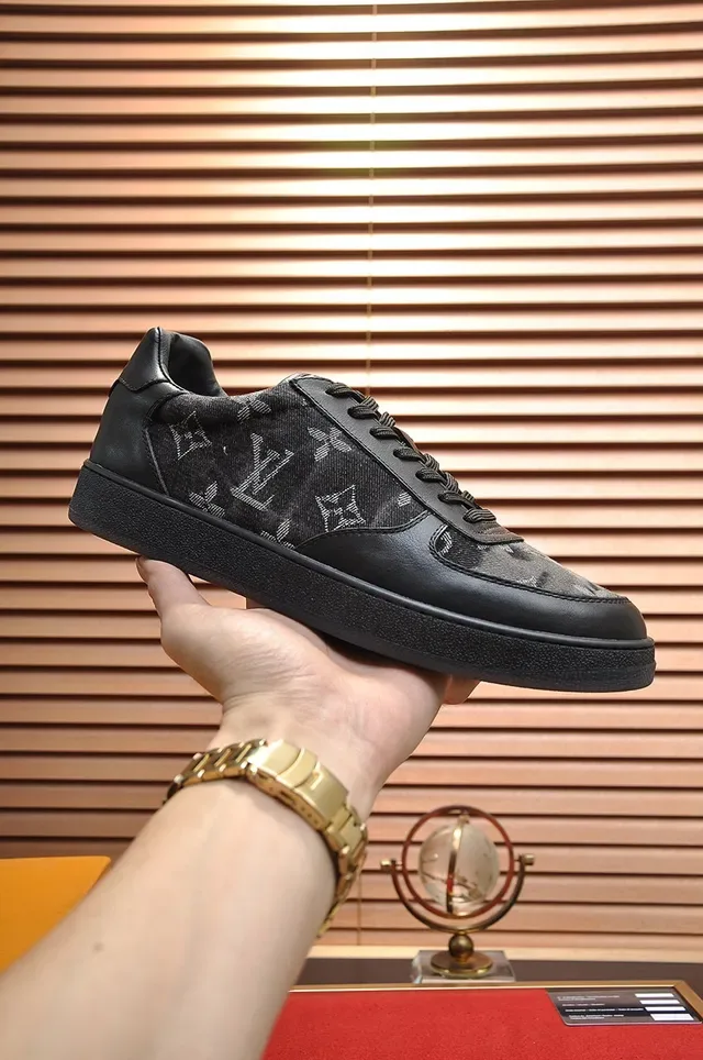 লুইস ভিটন LV Trainer কালো ধূসর Monogram-Print টেক্সটাইল স্মুথ লেদার ওভারলে লাইফস্টাইল স্নীকার্স 7