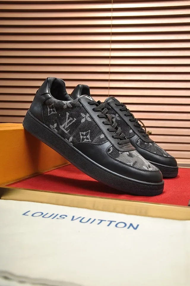 লুইস ভিটন LV Trainer কালো ধূসর Monogram-Print টেক্সটাইল স্মুথ লেদার ওভারলে লাইফস্টাইল স্নীকার্স 8
