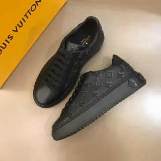 Louis Vuitton LV Zapatillas Lifestyle de Plataforma de Bajo Tope en Negro con Monograma Embossed de Cuero