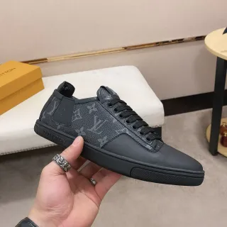 Louis Vuitton LV Trainer Black Monogram Leather Elastic Side Gusset Lifestyle Sneakers