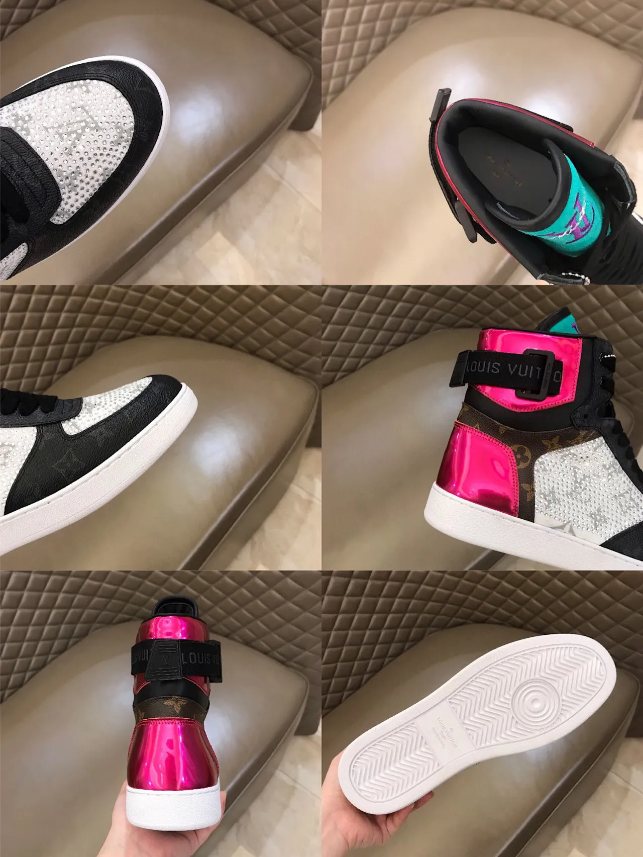 Louis Vuitton LV Trainer Black Pink High-Top Crystal-Embellished Lifestyle Sneakers 2