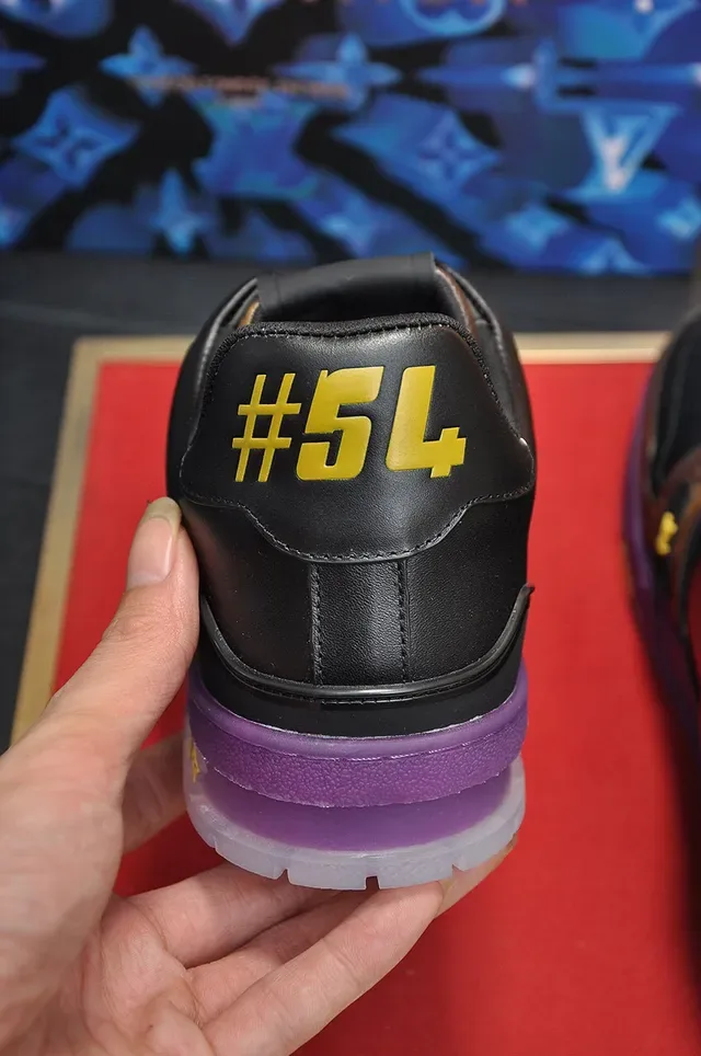 Louis Vuitton LV Trainer Black Purple Monogram Canvas Leather Overlay Lifestyle Sneakers 2