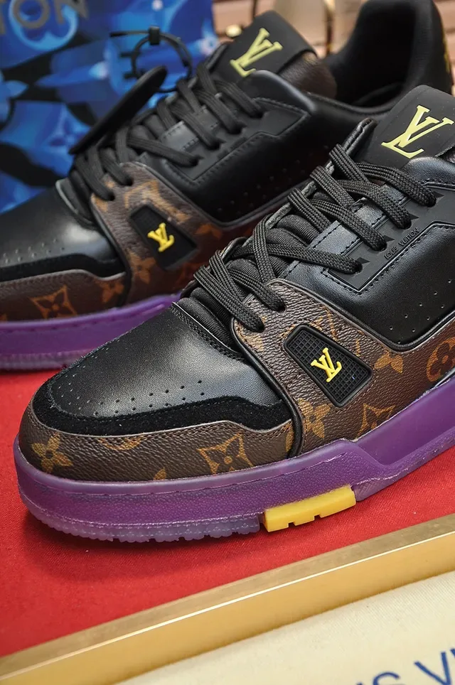 Louis Vuitton LV Trainer Black Purple Monogram Canvas Leather Overlay Lifestyle Sneakers 3