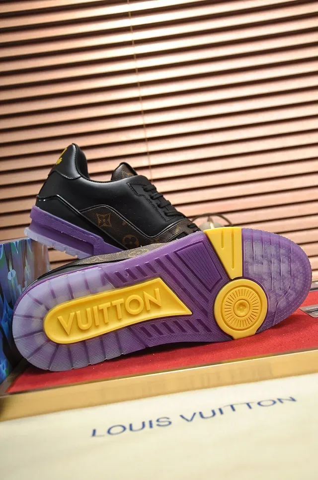 Louis Vuitton LV Trainer Black Purple Monogram Canvas Leather Overlay Lifestyle Sneakers 4
