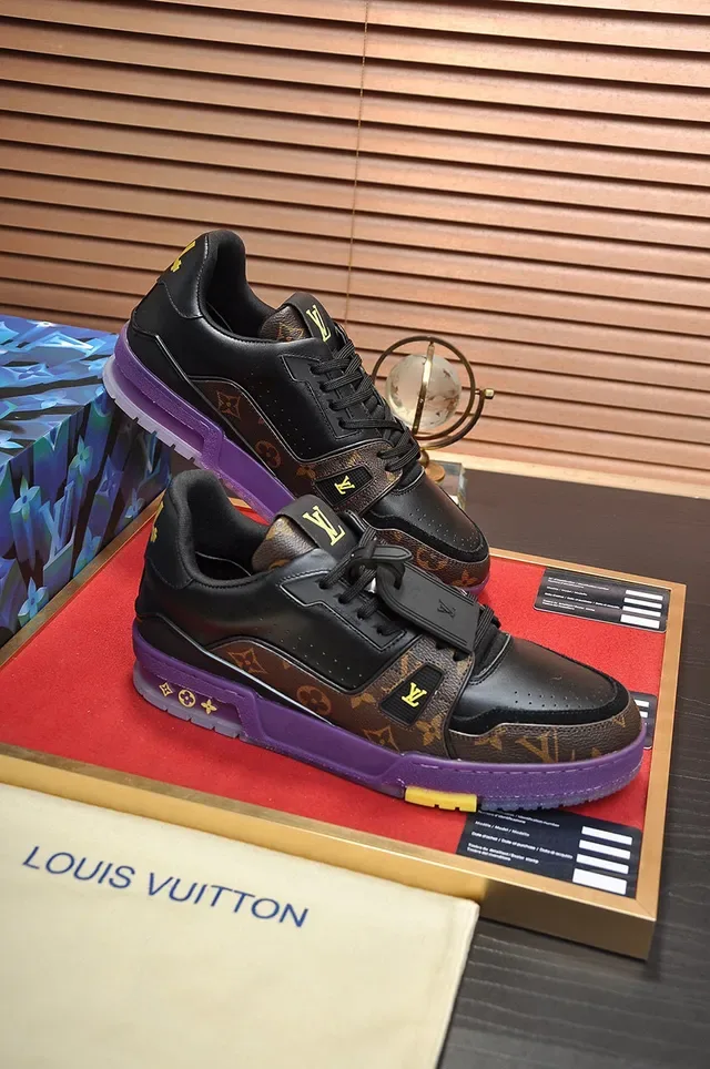 Louis Vuitton LV Trainer Black Purple Monogram Canvas Leather Overlay Lifestyle Sneakers 5