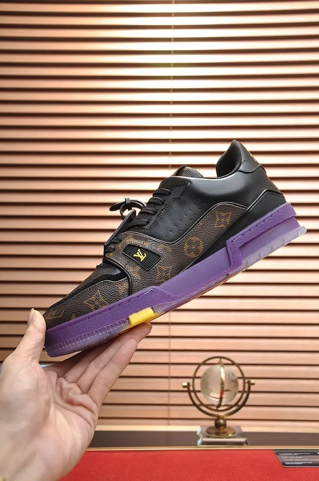 Louis Vuitton LV Trainer Black Purple Monogram Canvas Leather Overlay Lifestyle Sneakers 6