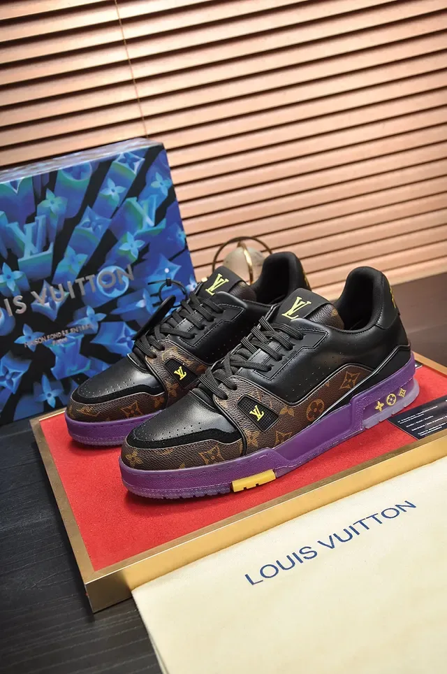 Louis Vuitton LV Trainer Black Purple Monogram Canvas Leather Overlay Lifestyle Sneakers 7