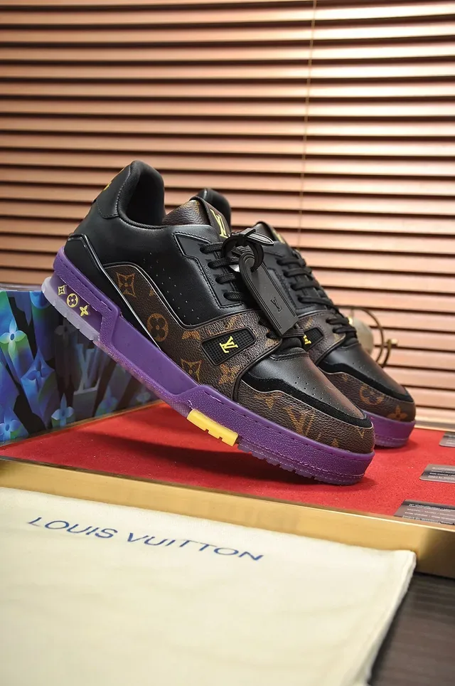 Louis Vuitton LV Trainer Black Purple Monogram Canvas Leather Overlay Lifestyle Sneakers 8