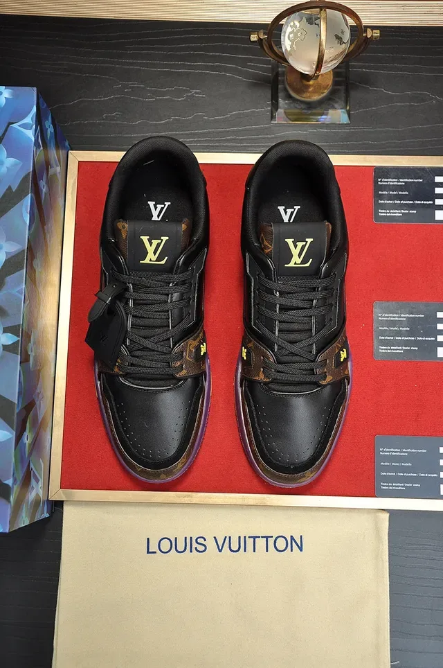 Louis Vuitton LV Trainer Black Purple Monogram Canvas Leather Overlay Lifestyle Sneakers 9