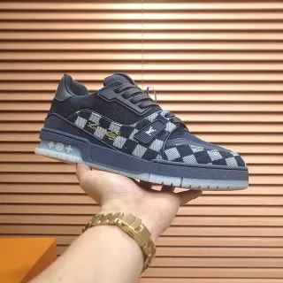 Louis Vuitton LV Trainer Black White Checkerboard Monogram Upper Logo Plaque Strap Lifestyle Sneakers