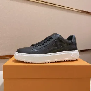 Louis Vuitton LV Trainer Zapatos Lifestyle Negro Blanco Cuero con estampado de cocodrilo Suela de plataforma