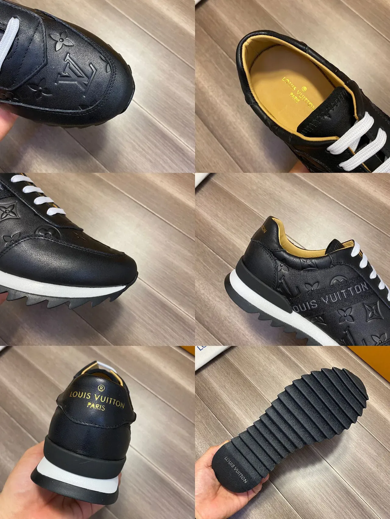 Louis Vuitton LV Trainer Noir Blanc Monogram Embossé Cuir Lacets Contrastés Sneakers Lifestyle 2