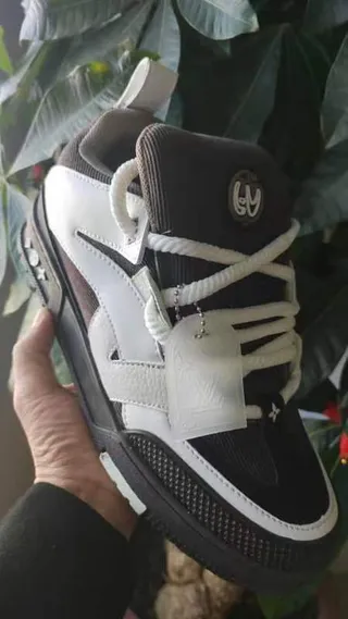 Louis Vuitton LV Trainer Black White Layered Mesh And Leather Upper Circular Heel Logo Lifestyle Sneakers 2