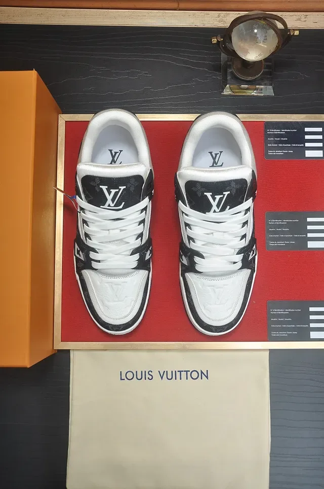 Louis Vuitton LV Trainer Black White Monogram Canvas Leather Contrast Lifestyle Sneakers 5