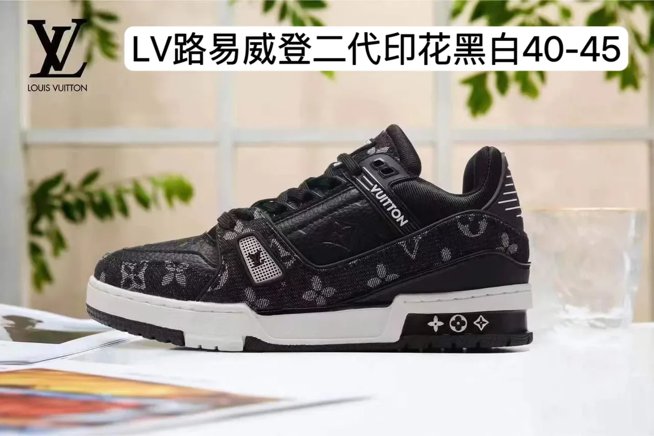 Louis Vuitton LV Trainer Black White Monogram Jacquard Dual-Strap Closure Lifestyle Sneakers 4