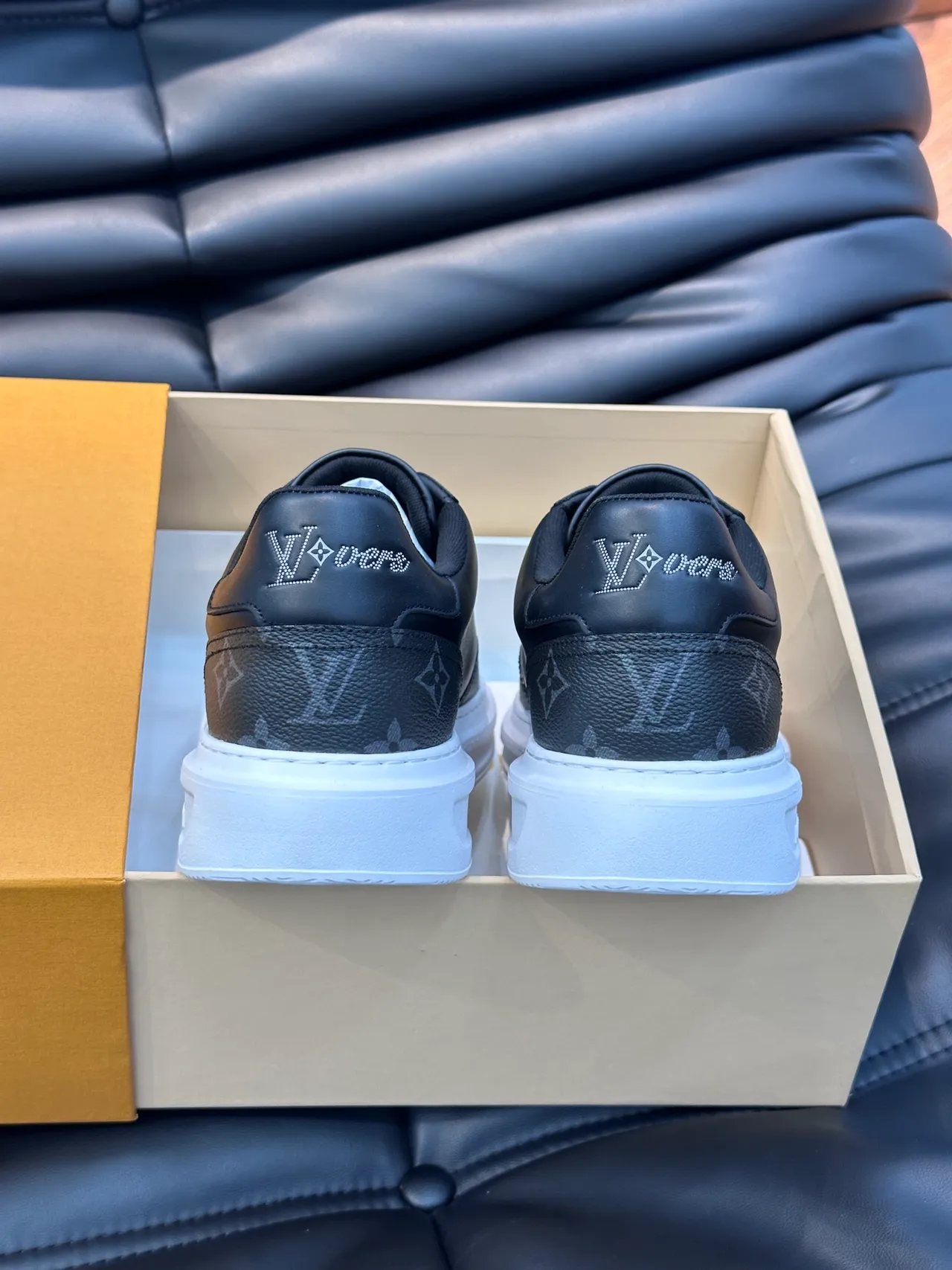 Louis Vuitton LV Trainer Black White Monogram-Print Upper Rhinestone Logo Detail Lifestyle Sneakers 3