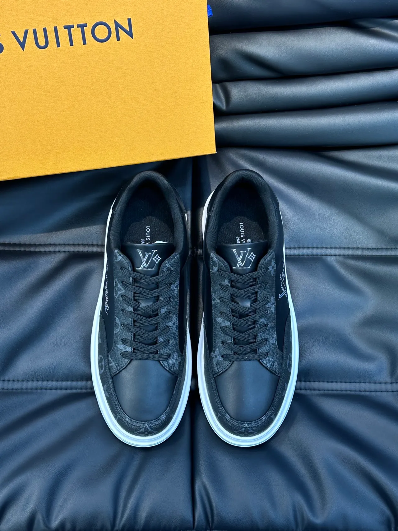 Louis Vuitton LV Trainer Black White Monogram-Print Upper Rhinestone Logo Detail Lifestyle Sneakers 5